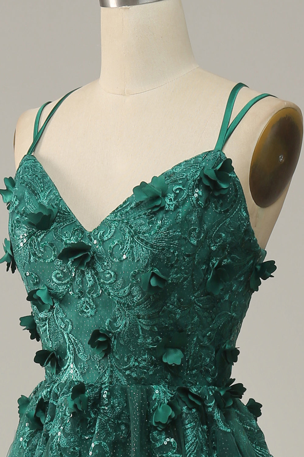 Robe de bal en tulle ligne A vert foncé avec fente