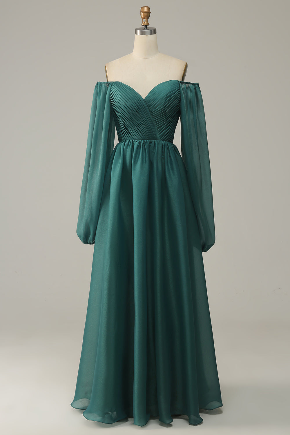 Off-the-Shoulder Long-Sleeve Ruffle Prom Dress