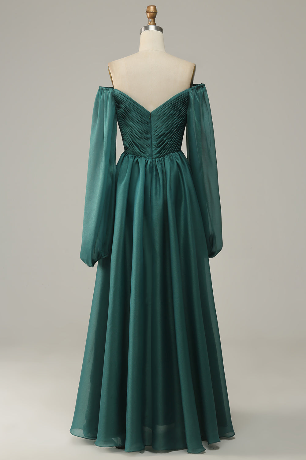 Off-the-Shoulder Long-Sleeve Ruffle Prom Dress