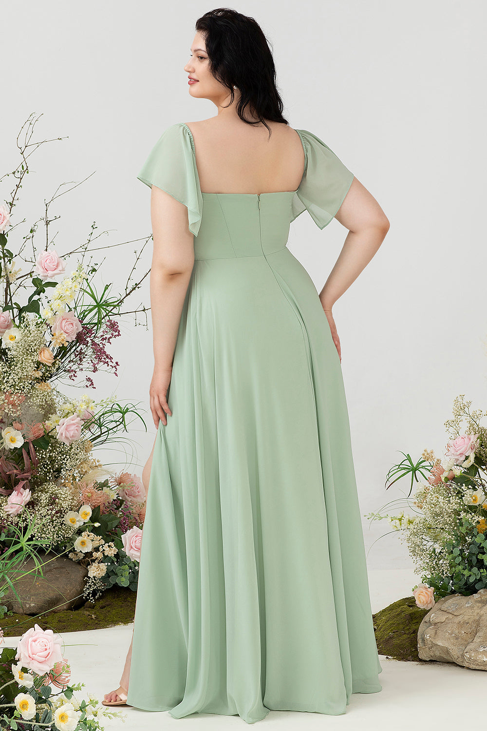 Robe de demoiselle d'honneur grande taille style Bardot avec fente