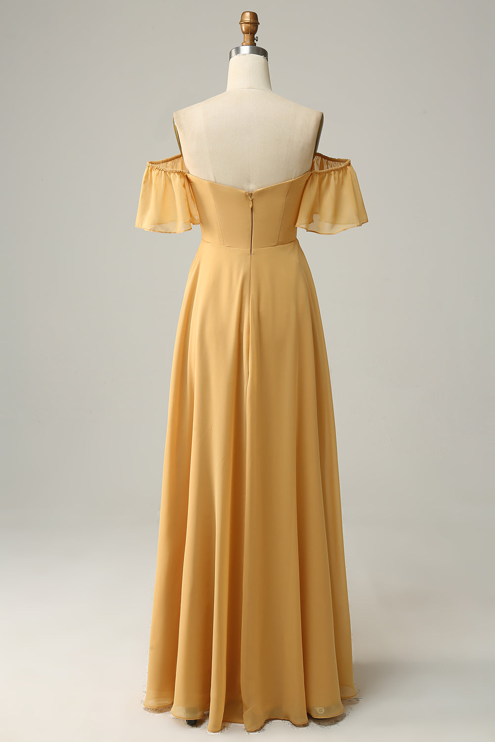 A Line Off the Shoulder Yellow Floral Printed Plus Size Bridesmaid Dress