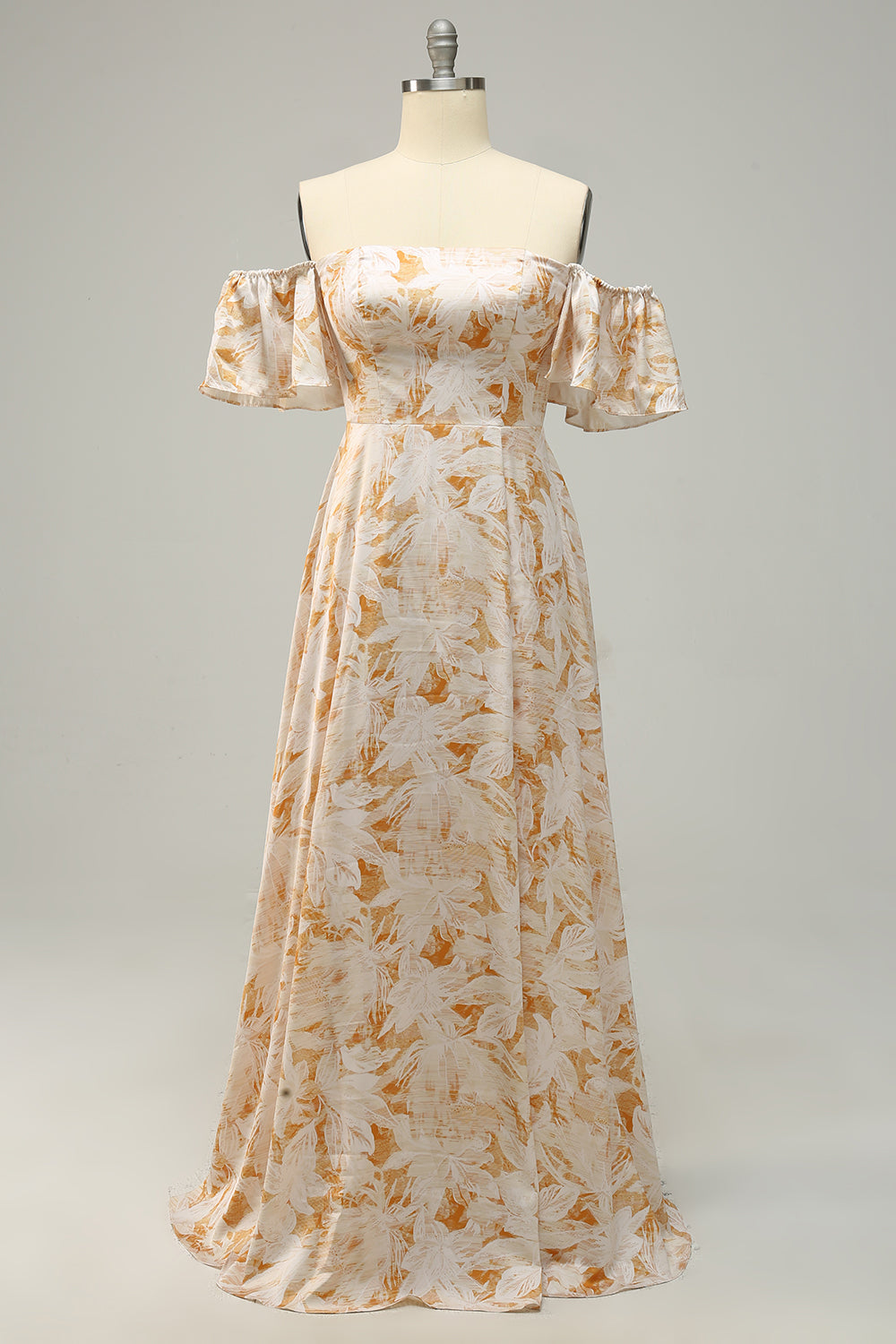 Robe de demoiselle d'honneur longue jaune à épaules dénudées