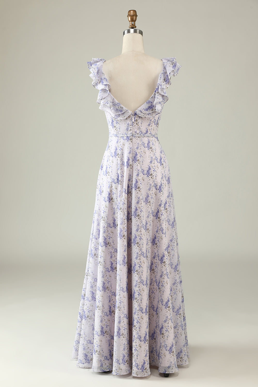 Blush Purple Flower Boho Chiffon Bridesmaid Dress