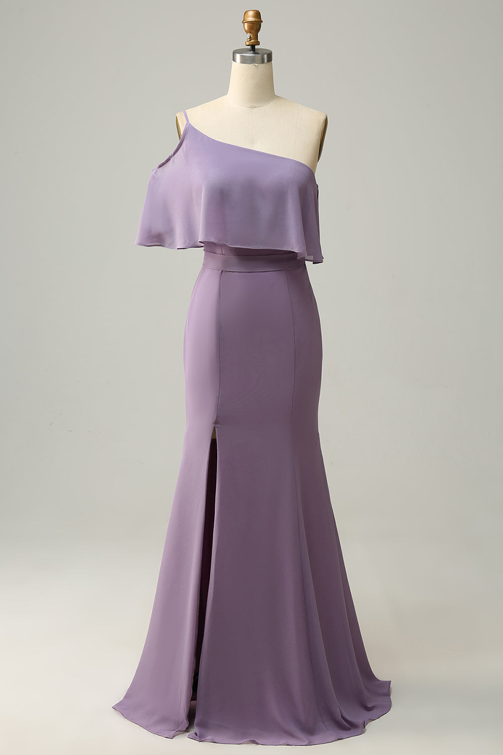 Robe de demoiselle d'honneur violette taille plus avec fente, fourreau asymétrique à une épaule