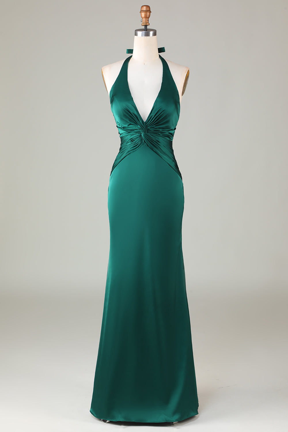 Robe de demoiselle d'honneur vert foncé sirène à licou
