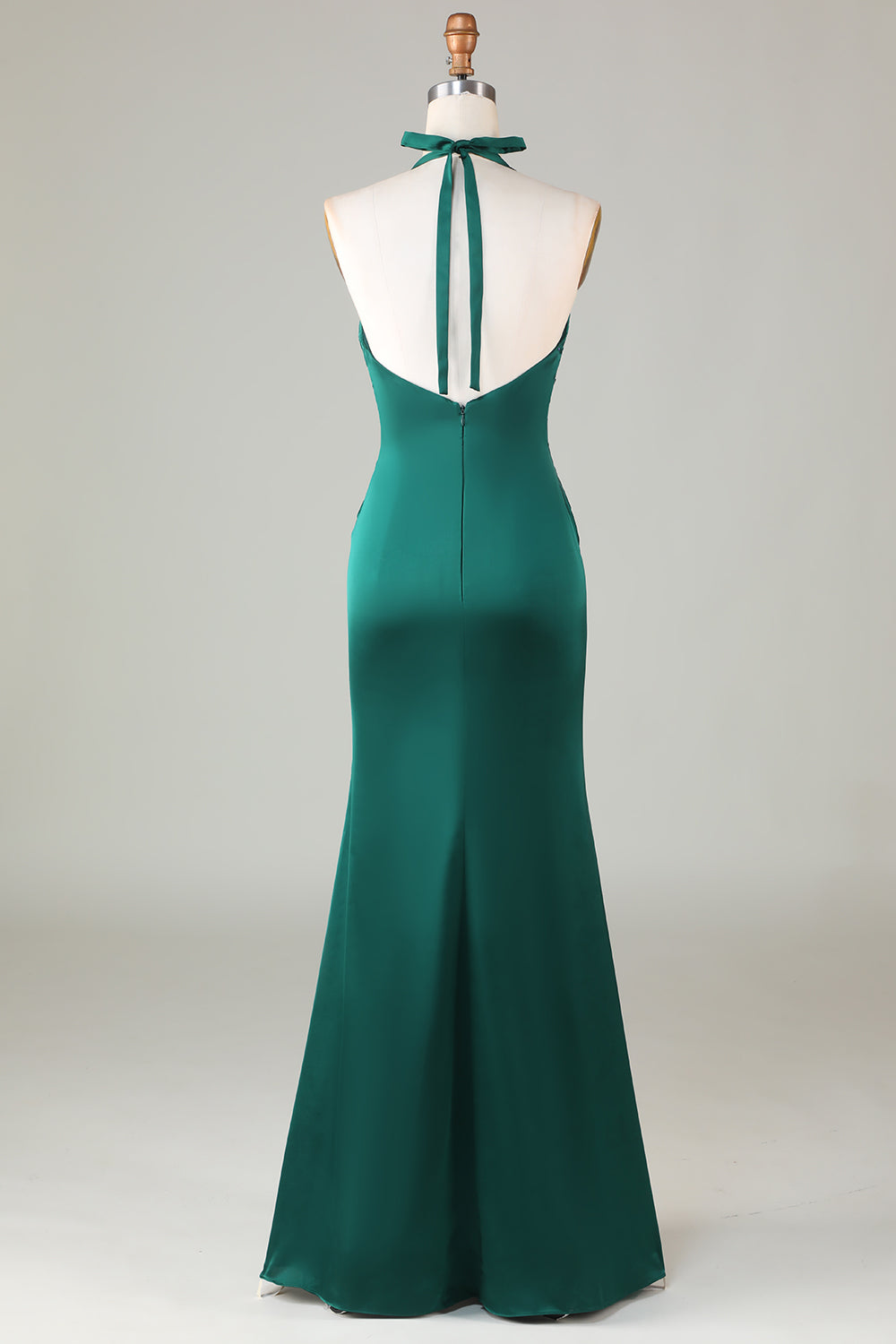 Robe de demoiselle d'honneur vert foncé sirène à licou