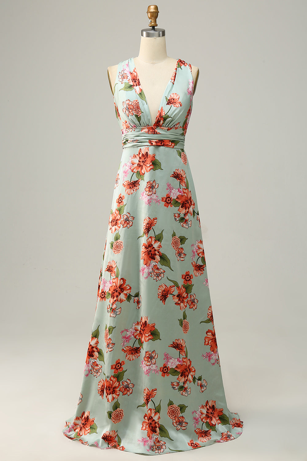 Robe de demoiselle d'honneur trapèze sans manches à licou verte