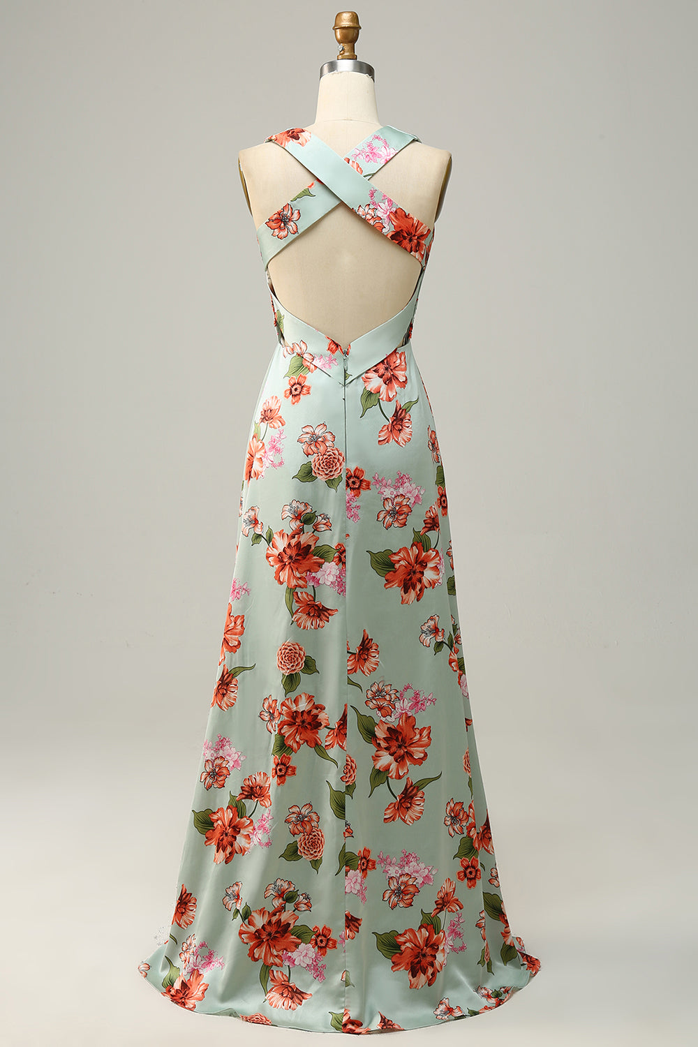 Robe de demoiselle d'honneur trapèze sans manches à licou verte