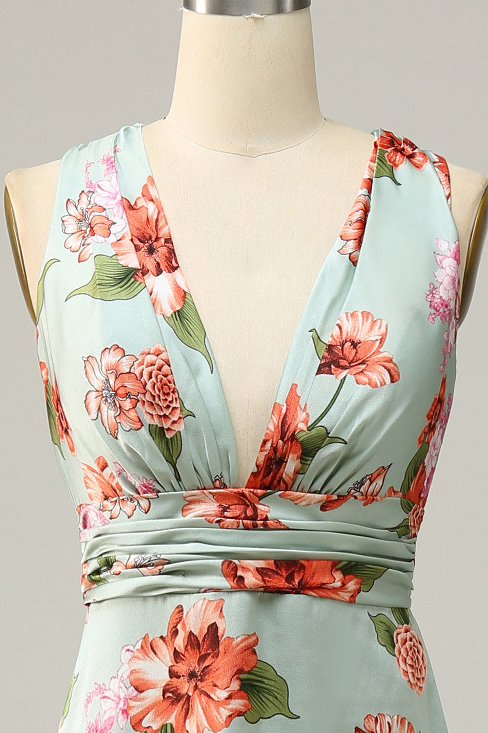 Robe de demoiselle d'honneur trapèze sans manches à licou verte