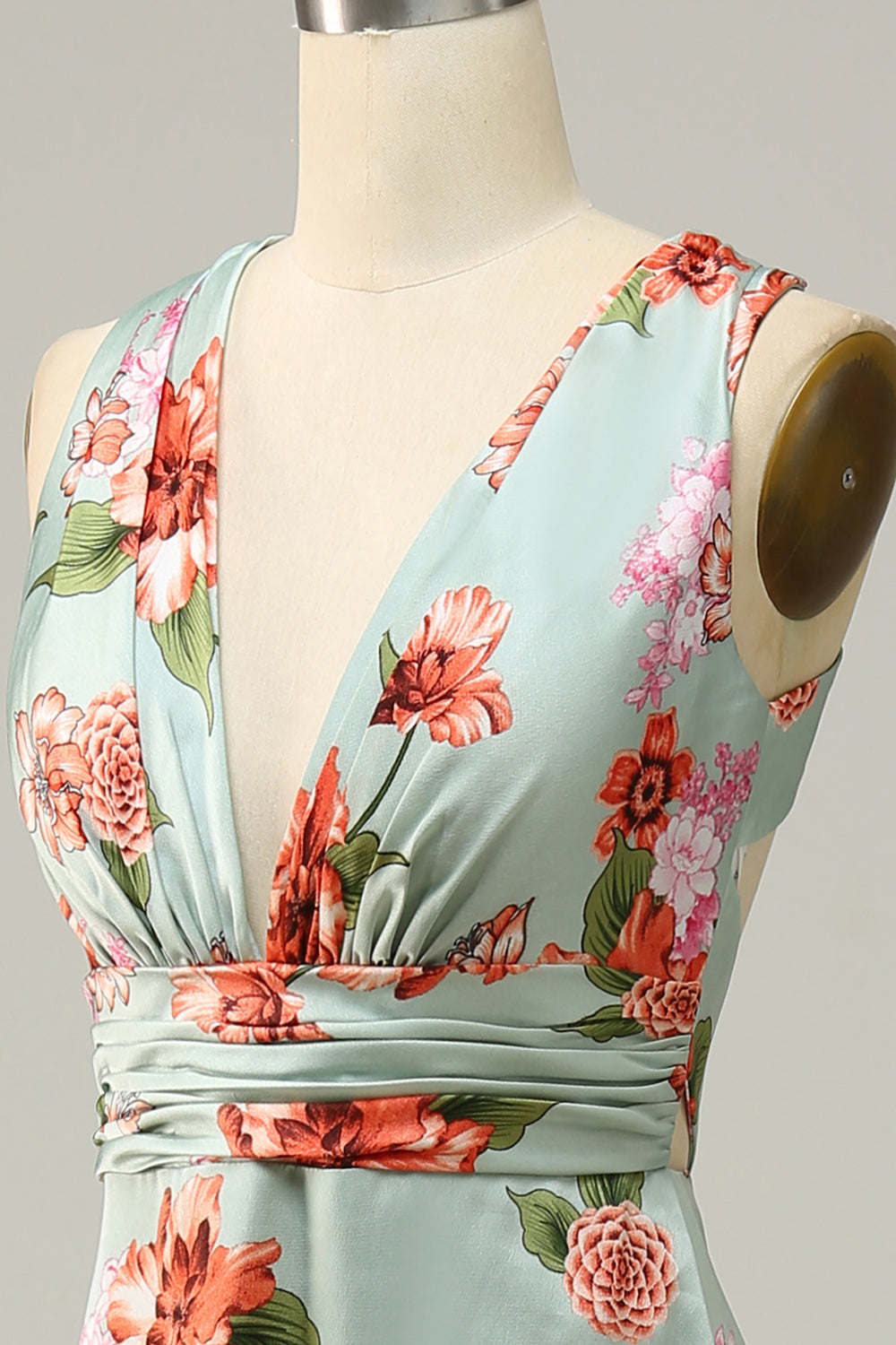 Robe de demoiselle d'honneur trapèze sans manches à licou verte