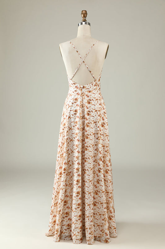 Robe de demoiselle d'honneur bohème florale blanche à volants