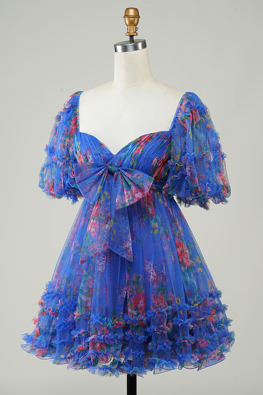 Hot Pink Printed Cute Homecoming Dress with Bow