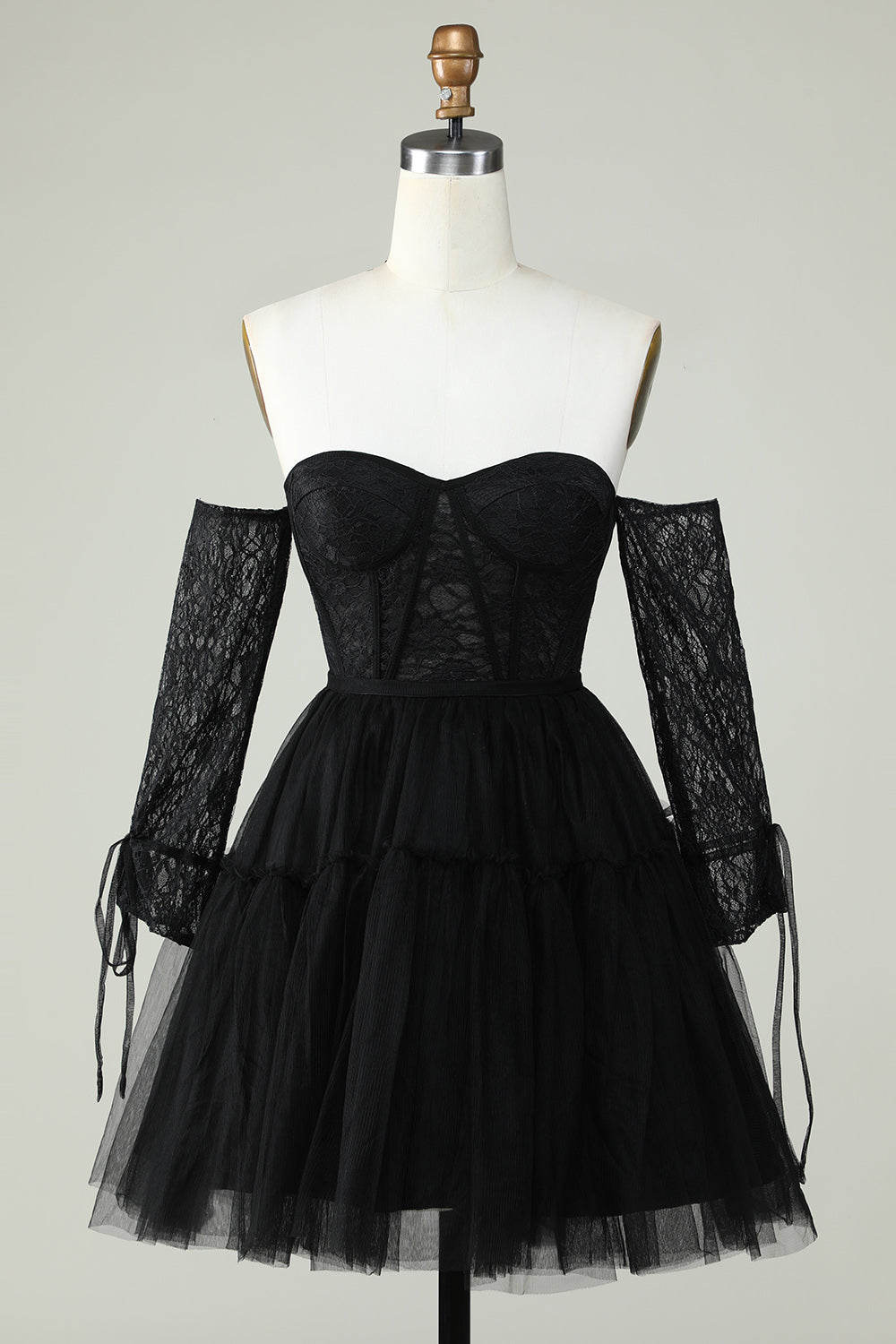 Robe de diplôme corsetée violette à épaules dénudées avec manches longues