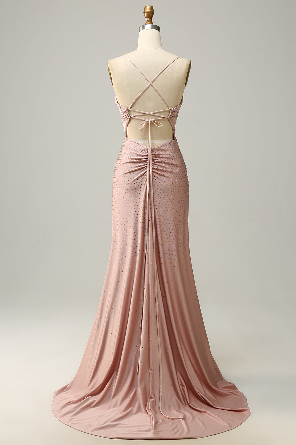 Robe de bal longue sirène bleu roi à bretelles spaghetti et perles