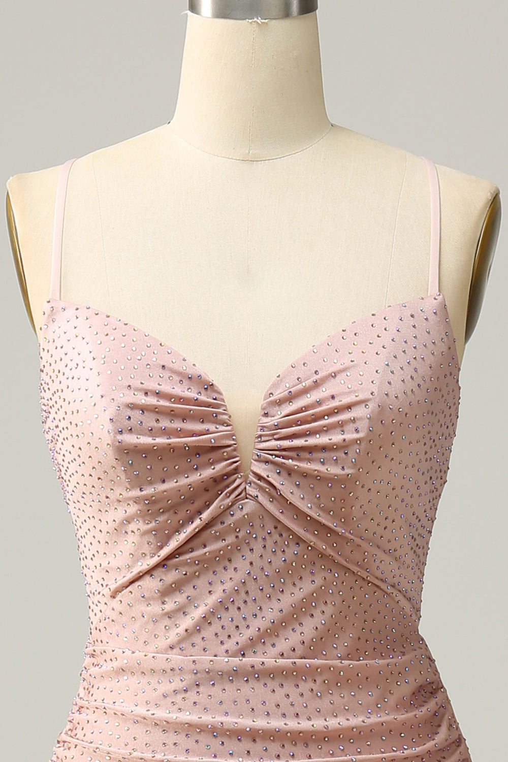 Robe de bal longue sirène bleu roi à bretelles spaghetti et perles