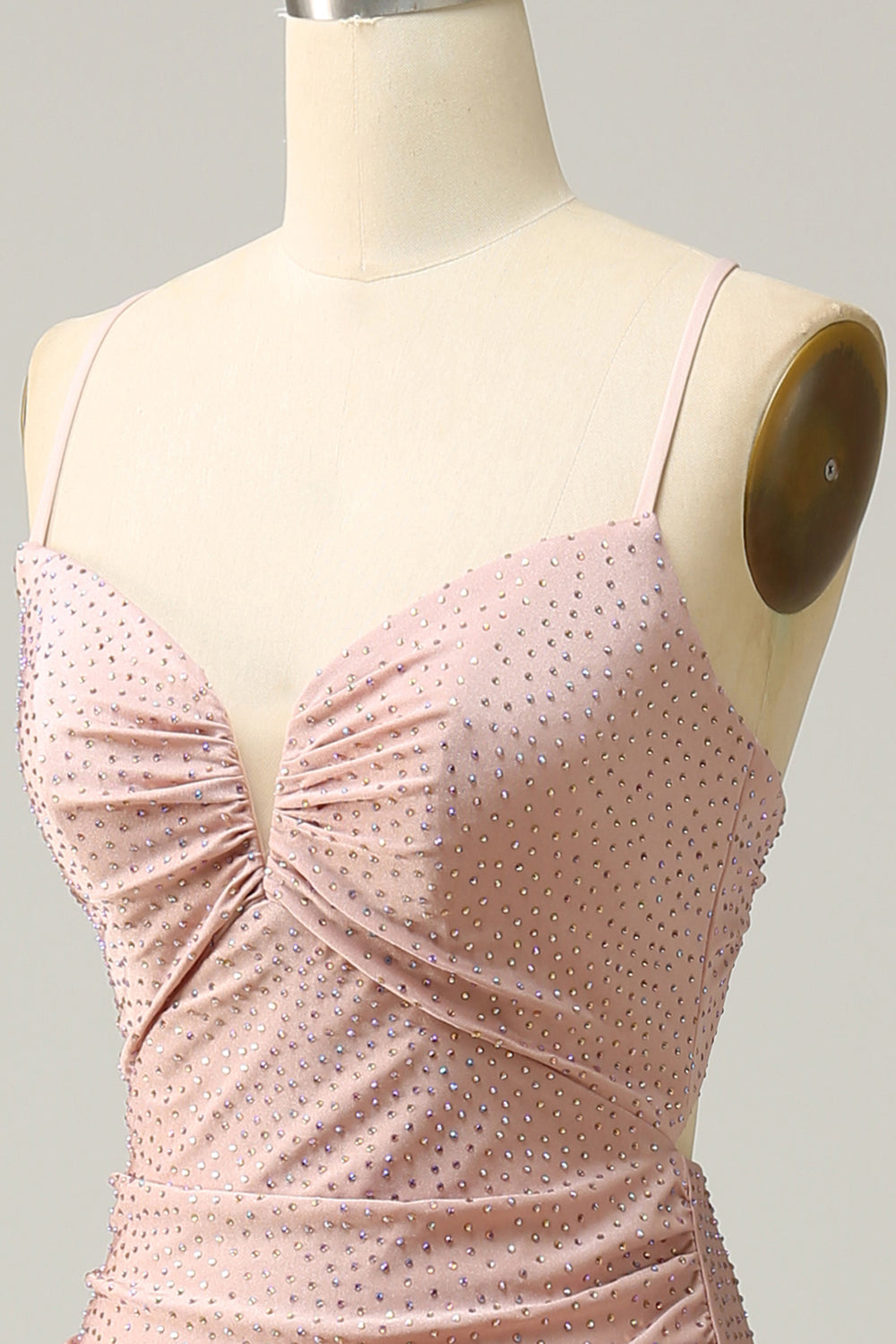 Robe de bal longue sirène bleu roi à bretelles spaghetti et perles