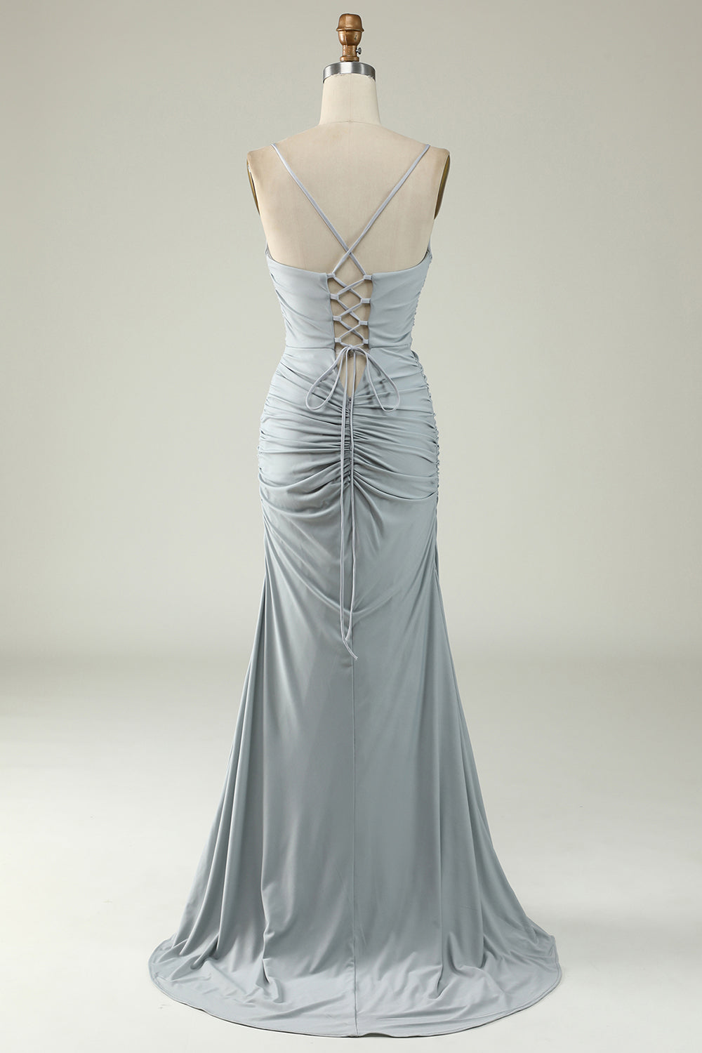 Robe de bal longue sirène rouge à fines bretelles et dos croisé