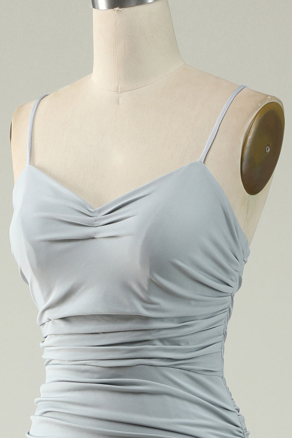 Robe de bal sirène grise à bretelles spaghetti grande taille avec dos croisé