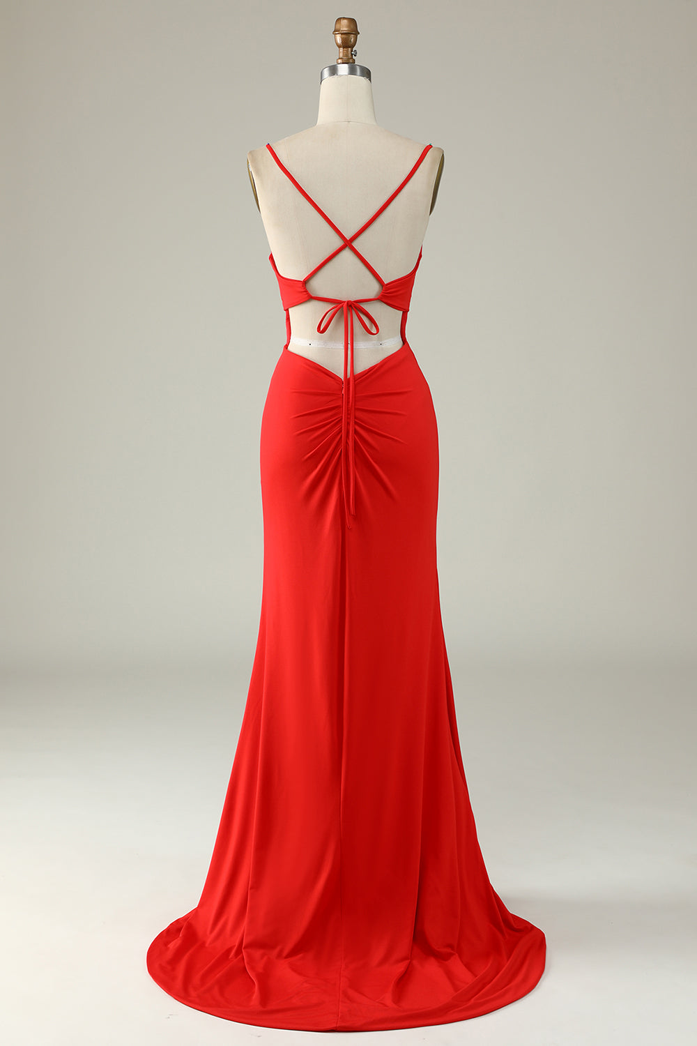 Robe de soirée sirène bleu marine taille plus à bretelles spaghetti et fente frontale