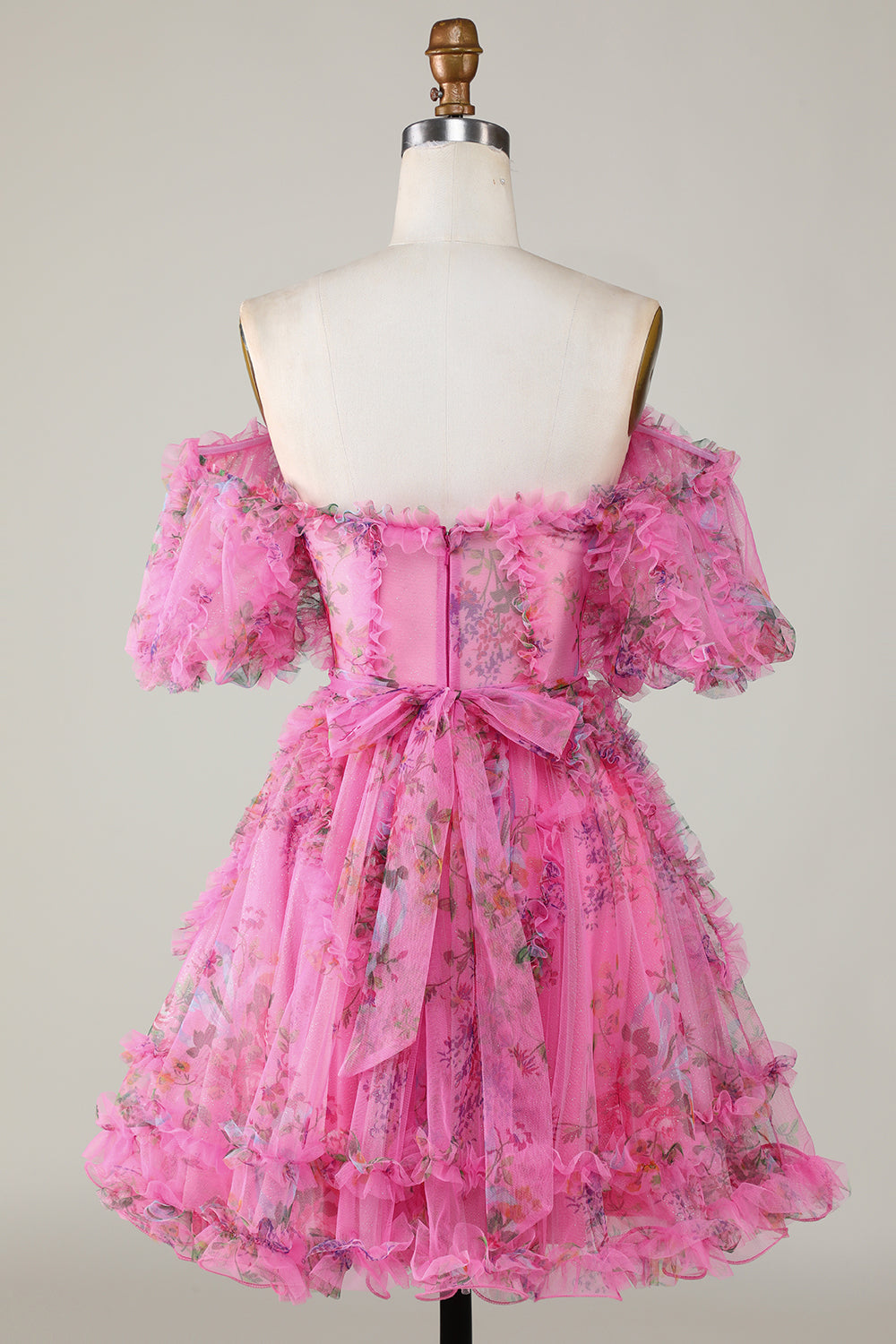 Stylish A-Line Off-the-Shoulder Dusty Rose Tulle Short Homecoming Dress with Short Sleeves
