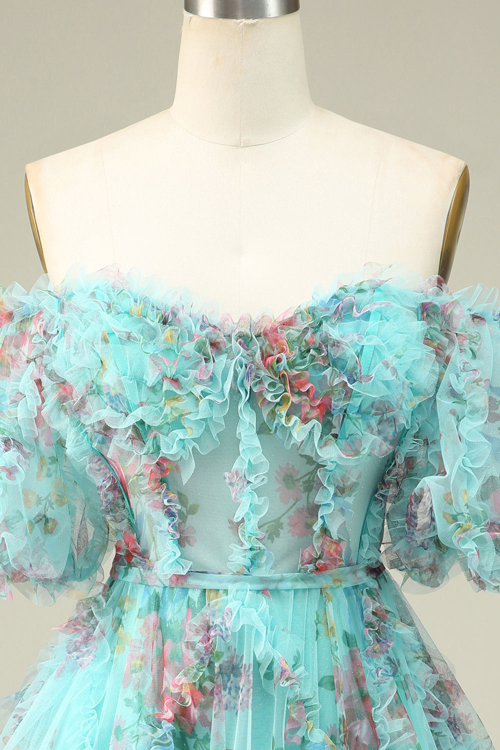 Gorgeous A-Line Off-the-Shoulder Green Tulle Short Homecoming Dress with Short Sleeves