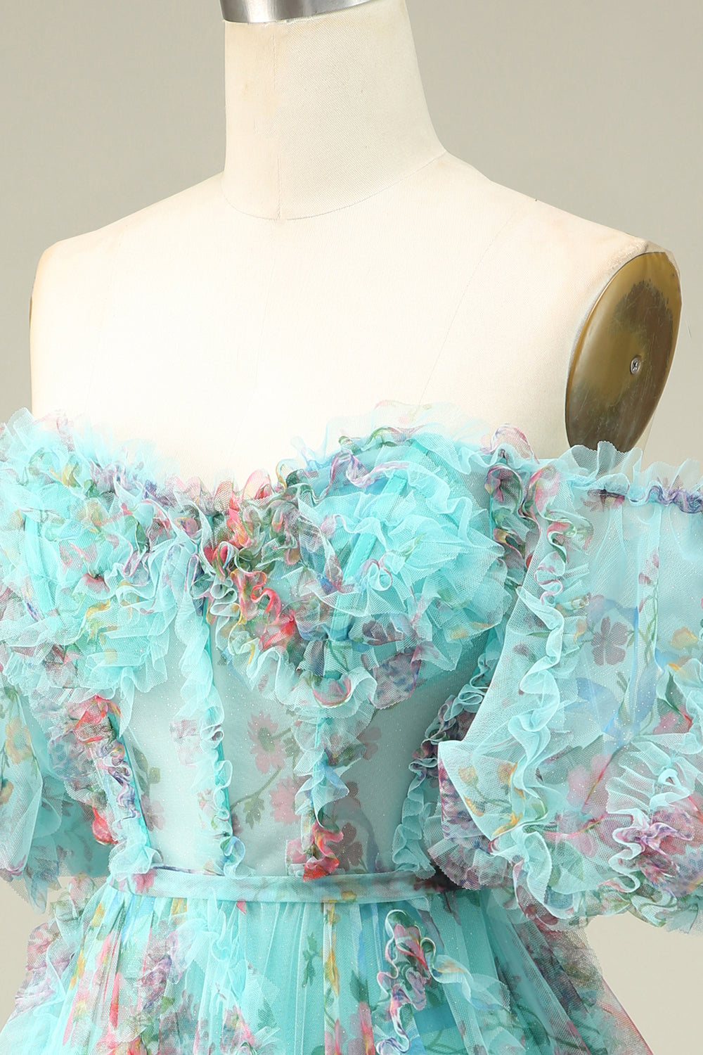 Gorgeous A-Line Off-the-Shoulder Green Tulle Short Homecoming Dress with Short Sleeves