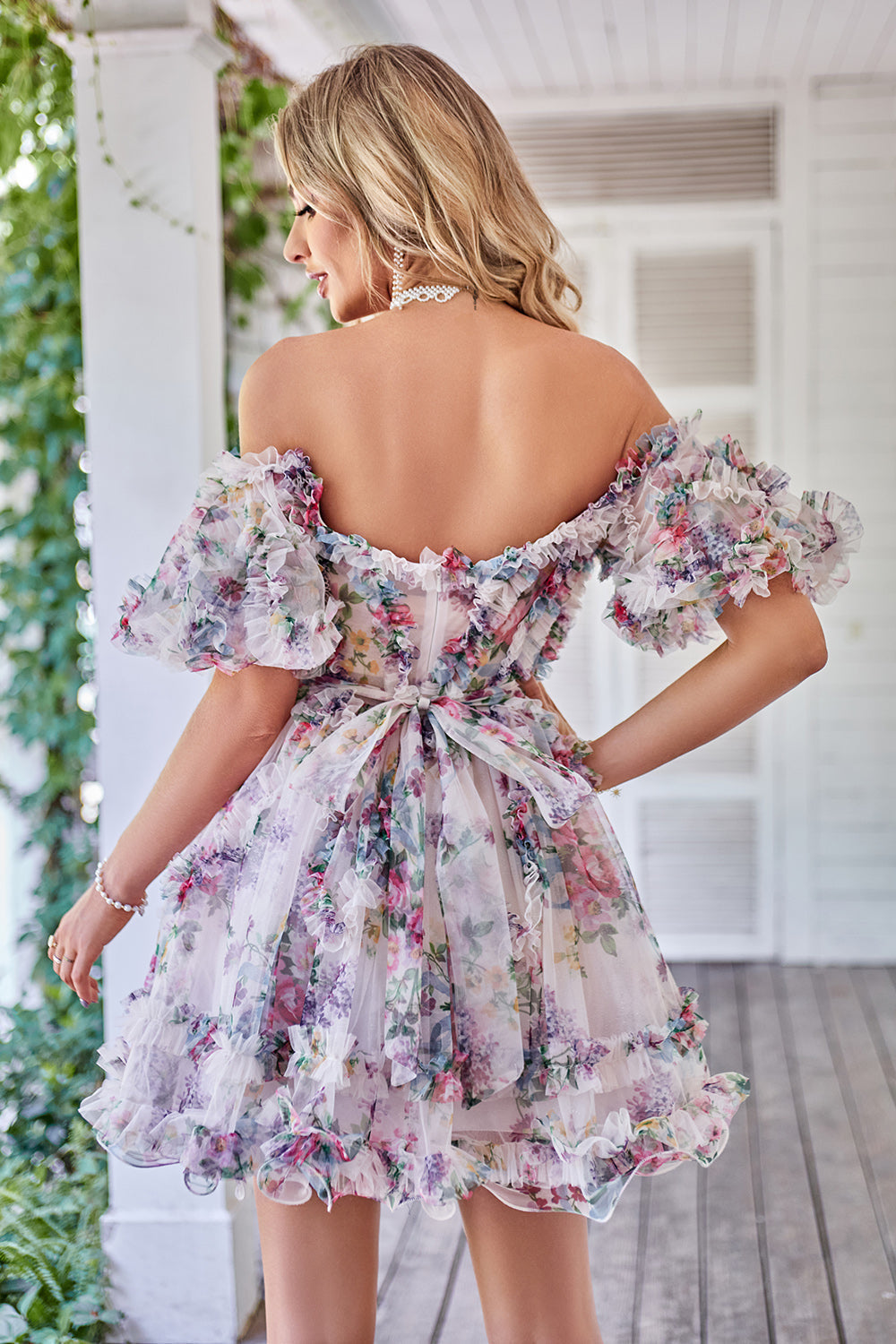 Stylish A-Line Off-the-Shoulder Dusty Rose Tulle Short Homecoming Dress with Short Sleeves