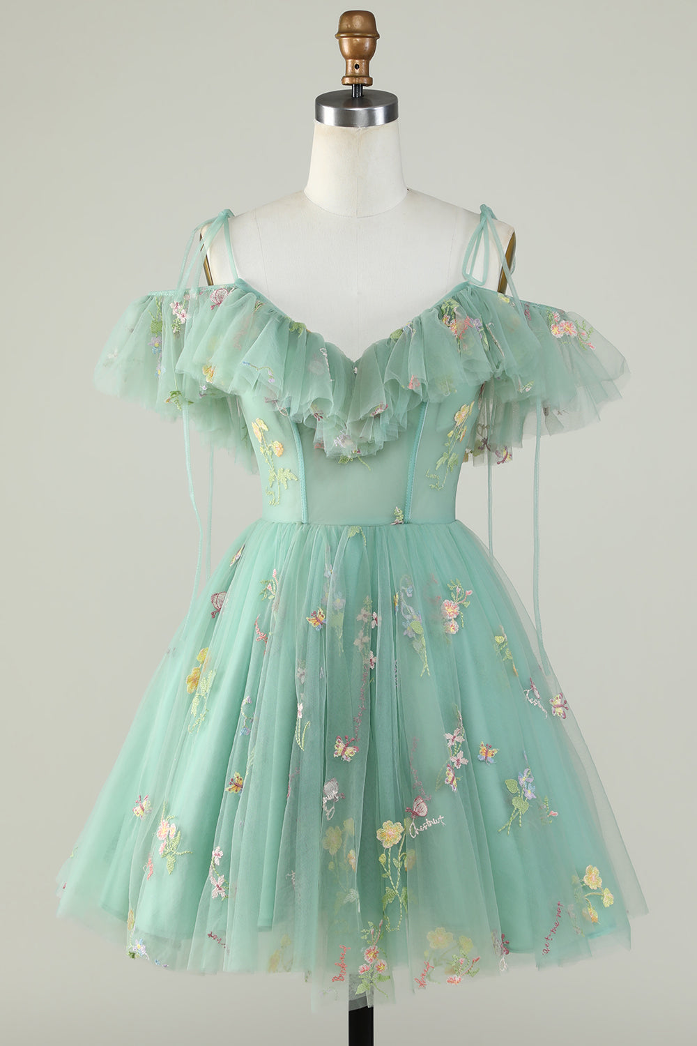 Robe de graduation lavande à épaules dénudées avec corset et volants