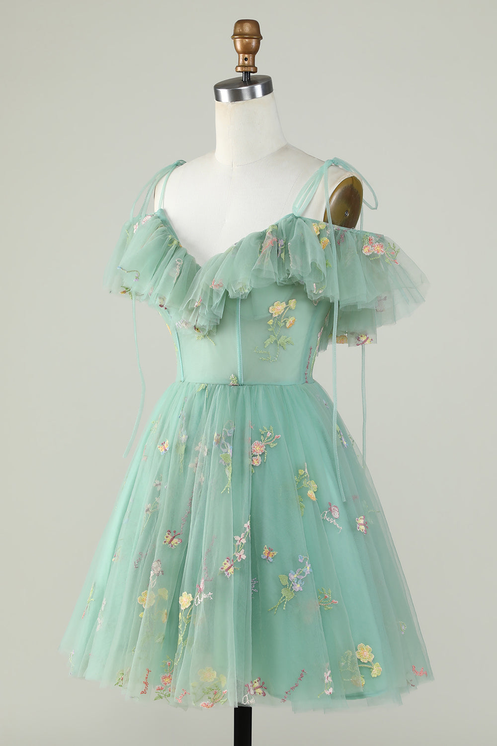 Robe de graduation lavande à épaules dénudées avec corset et volants