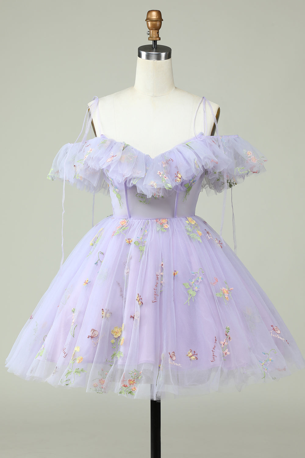 Robe de graduation lavande à épaules dénudées avec corset et volants