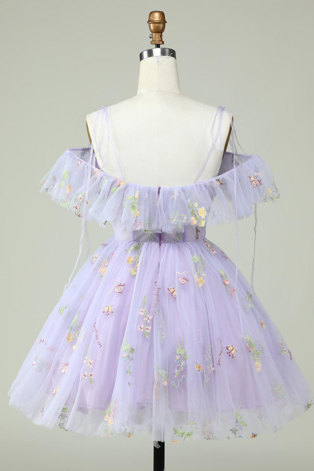 Robe de graduation lavande à épaules dénudées avec corset et volants