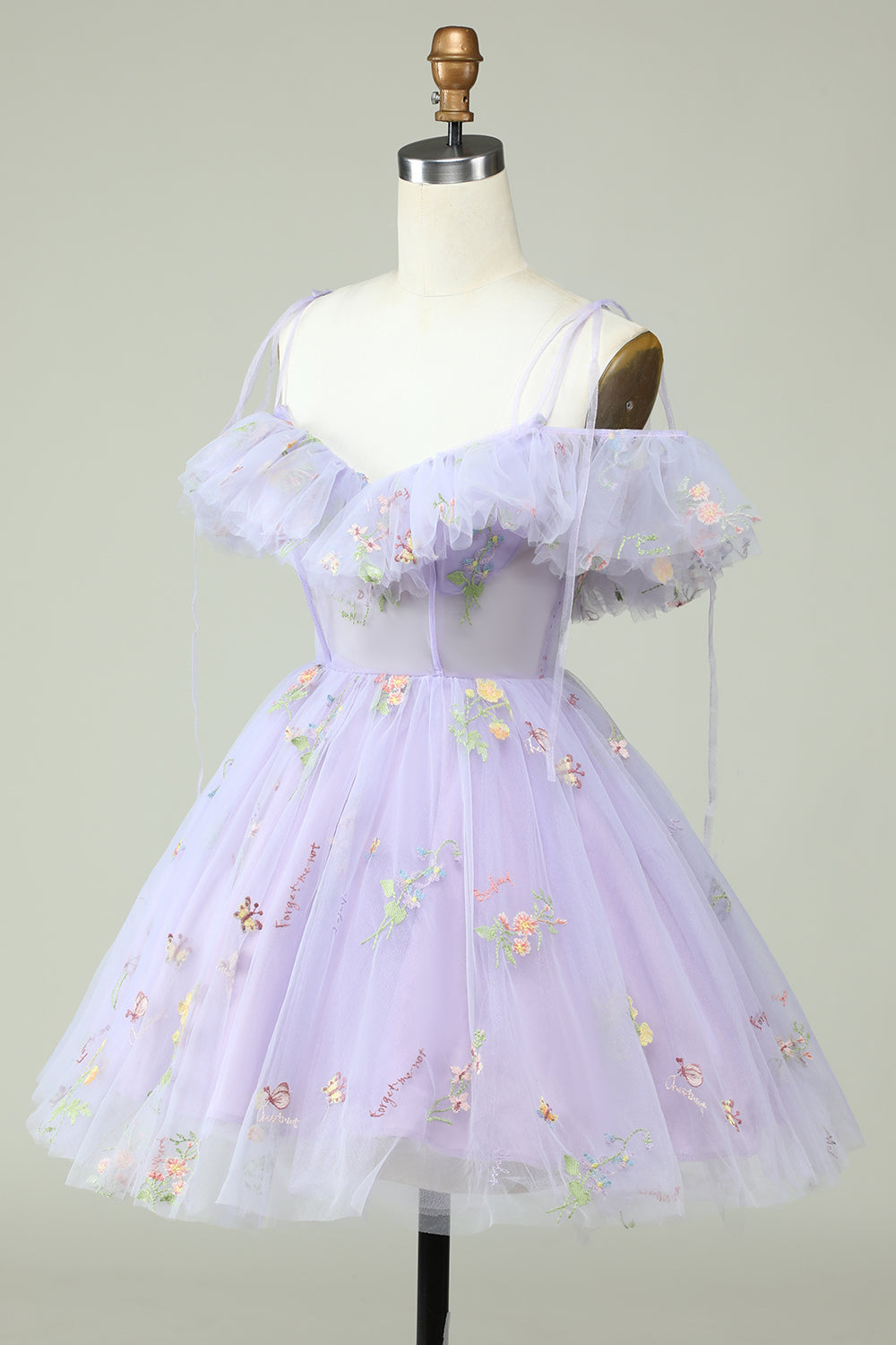 Robe de graduation lavande à épaules dénudées avec corset et volants