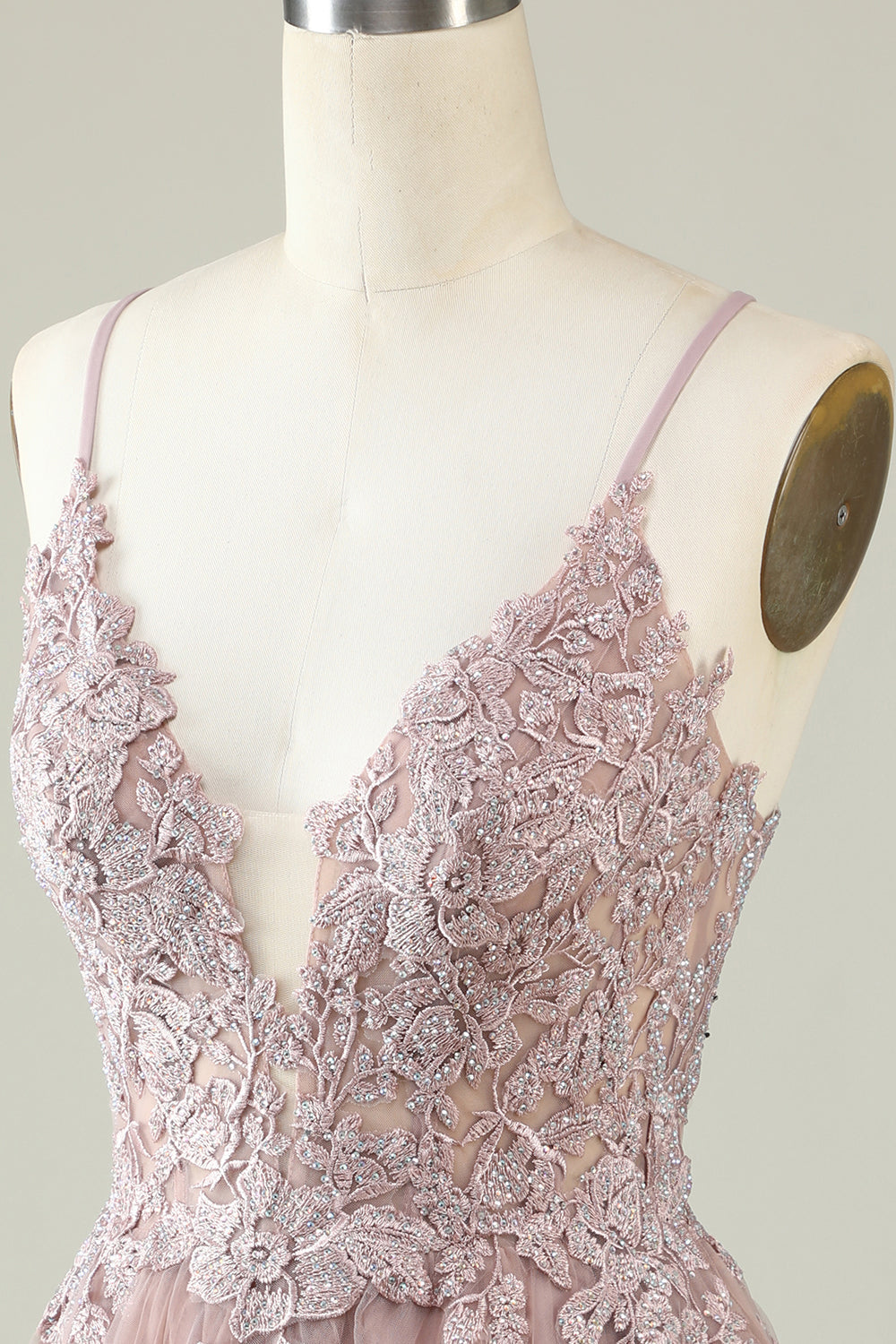 A Line Spaghetti Straps Blush Short Graduation Dress with Appliques