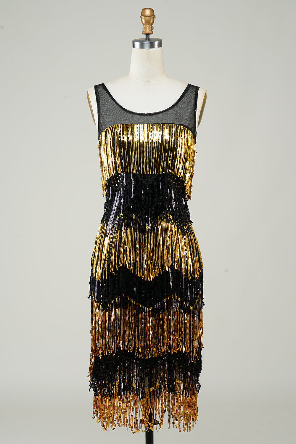 Robe Charleston à franges dorées et sequins