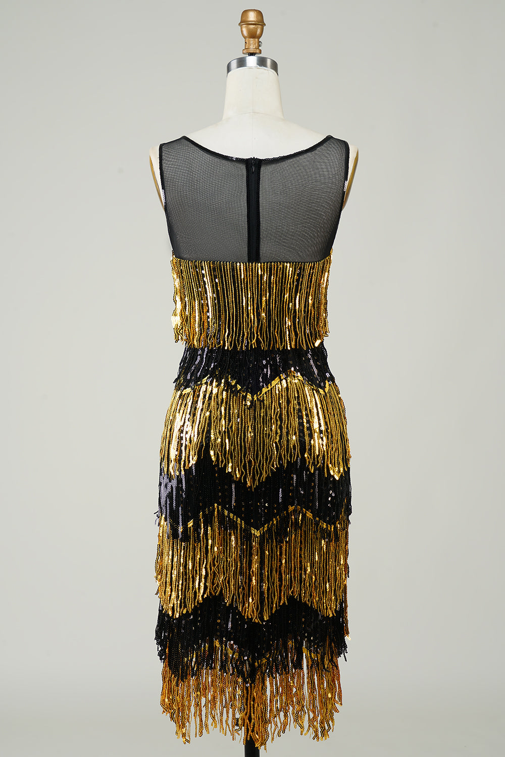 Robe Charleston à franges dorées et sequins
