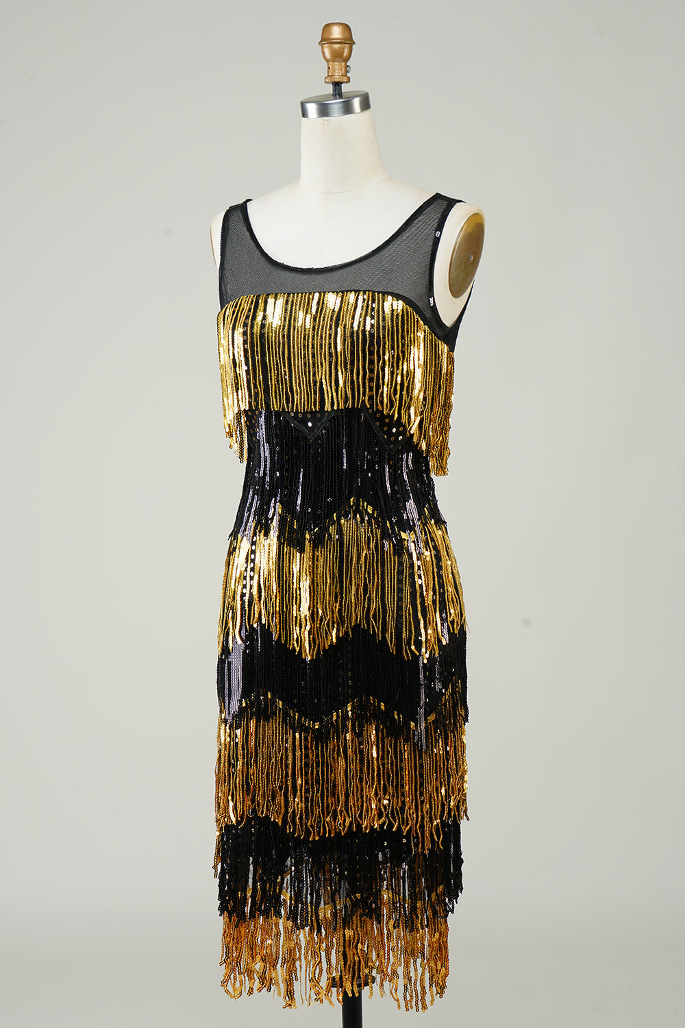 Robe Charleston à franges dorées et sequins
