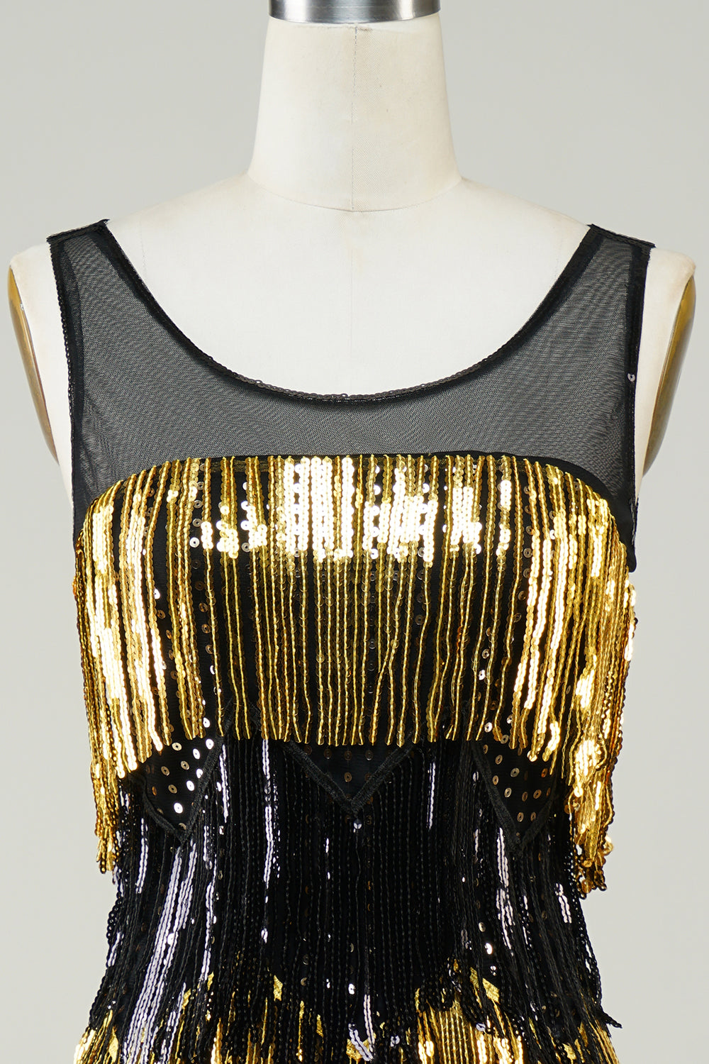 Robe Charleston à franges dorées et sequins