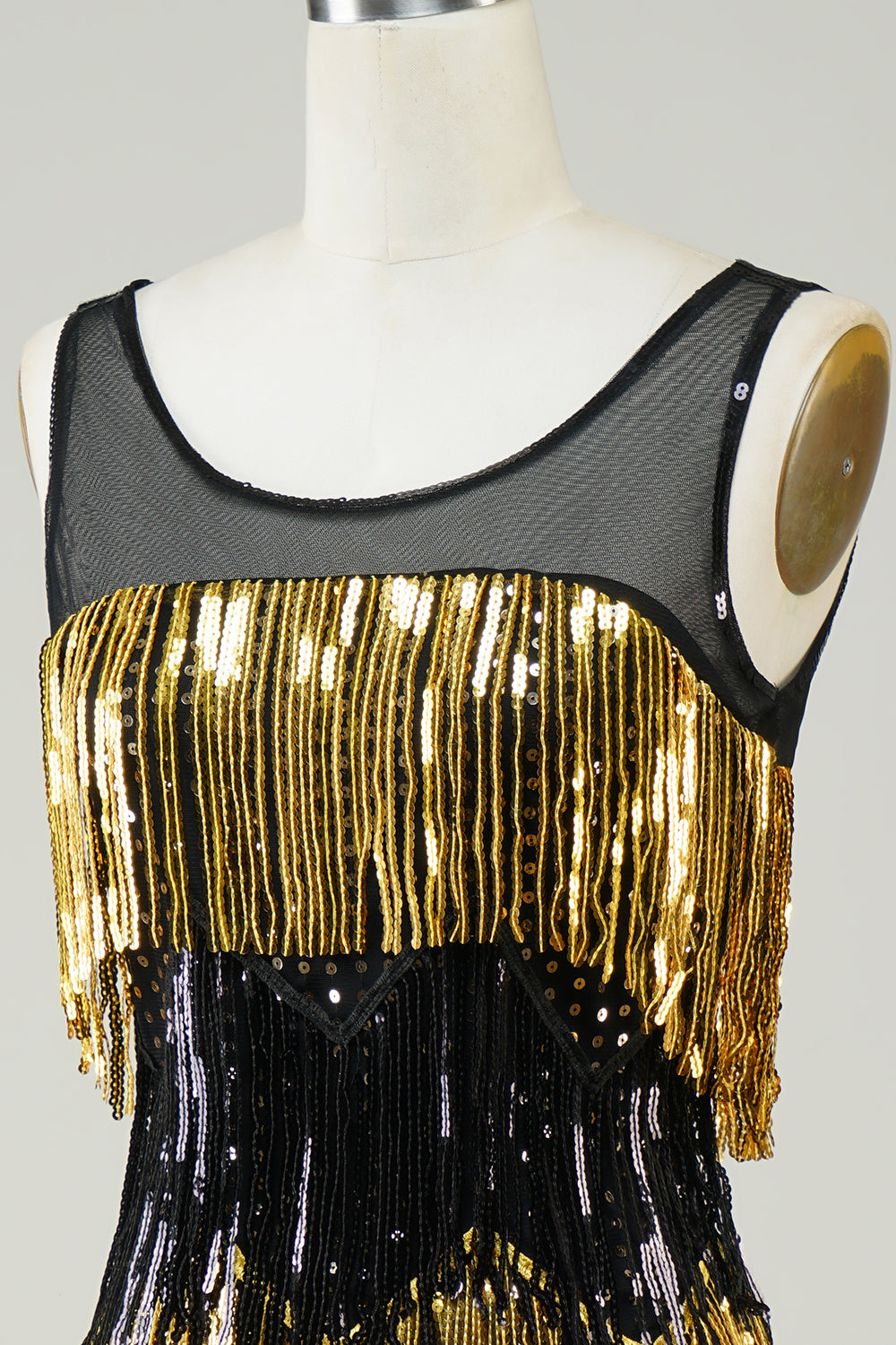 Robe Charleston à franges dorées et sequins