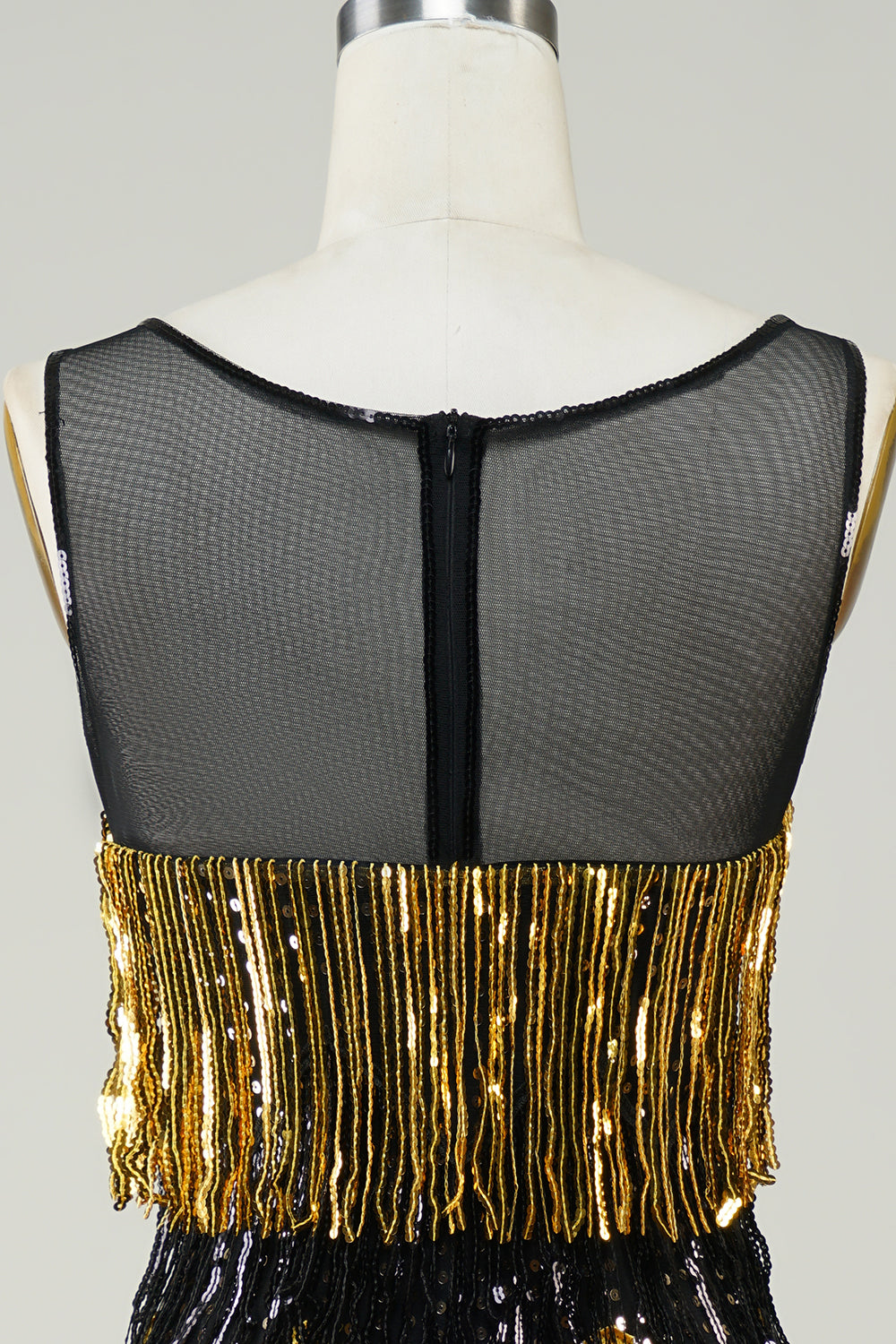 Robe Charleston à franges dorées et sequins