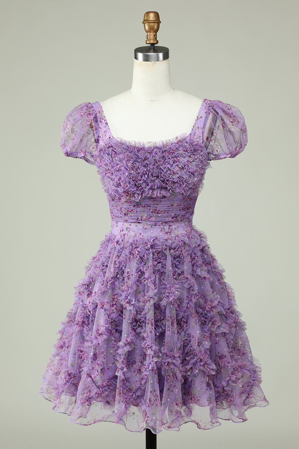 Robe de graduation trapèze mignonne à fleurs ivoires et rouges avec volants