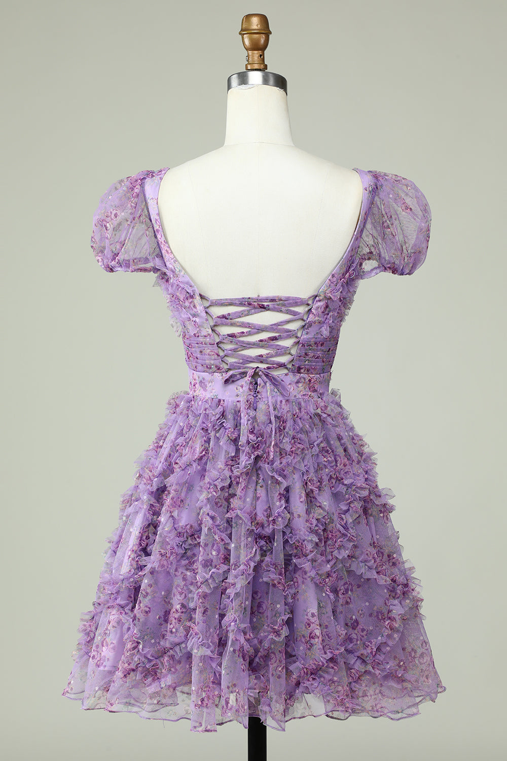 Robe de graduation trapèze mignonne à fleurs ivoires et rouges avec volants