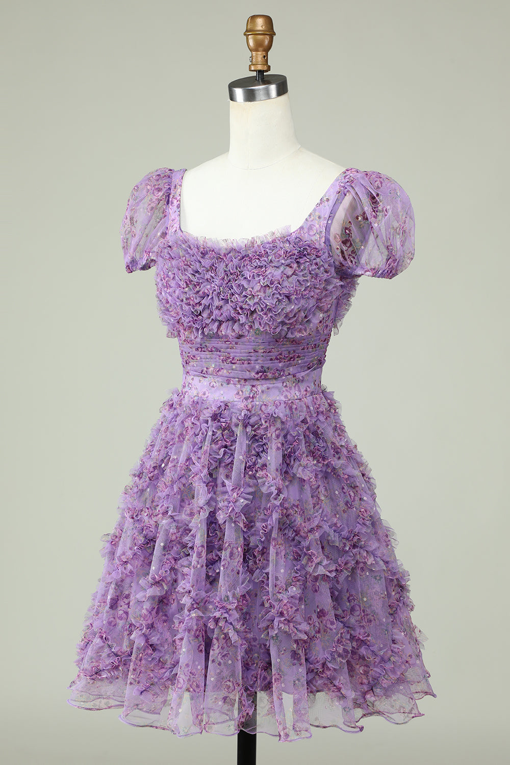 Robe de graduation trapèze mignonne à fleurs ivoires et rouges avec volants