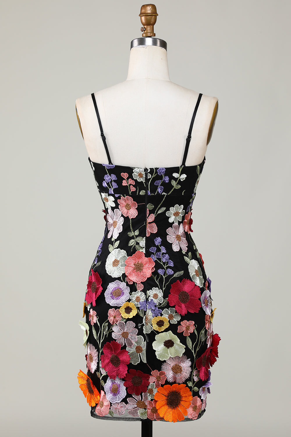 Robe de graduation fourreau blush à fines bretelles et fleurs 3D