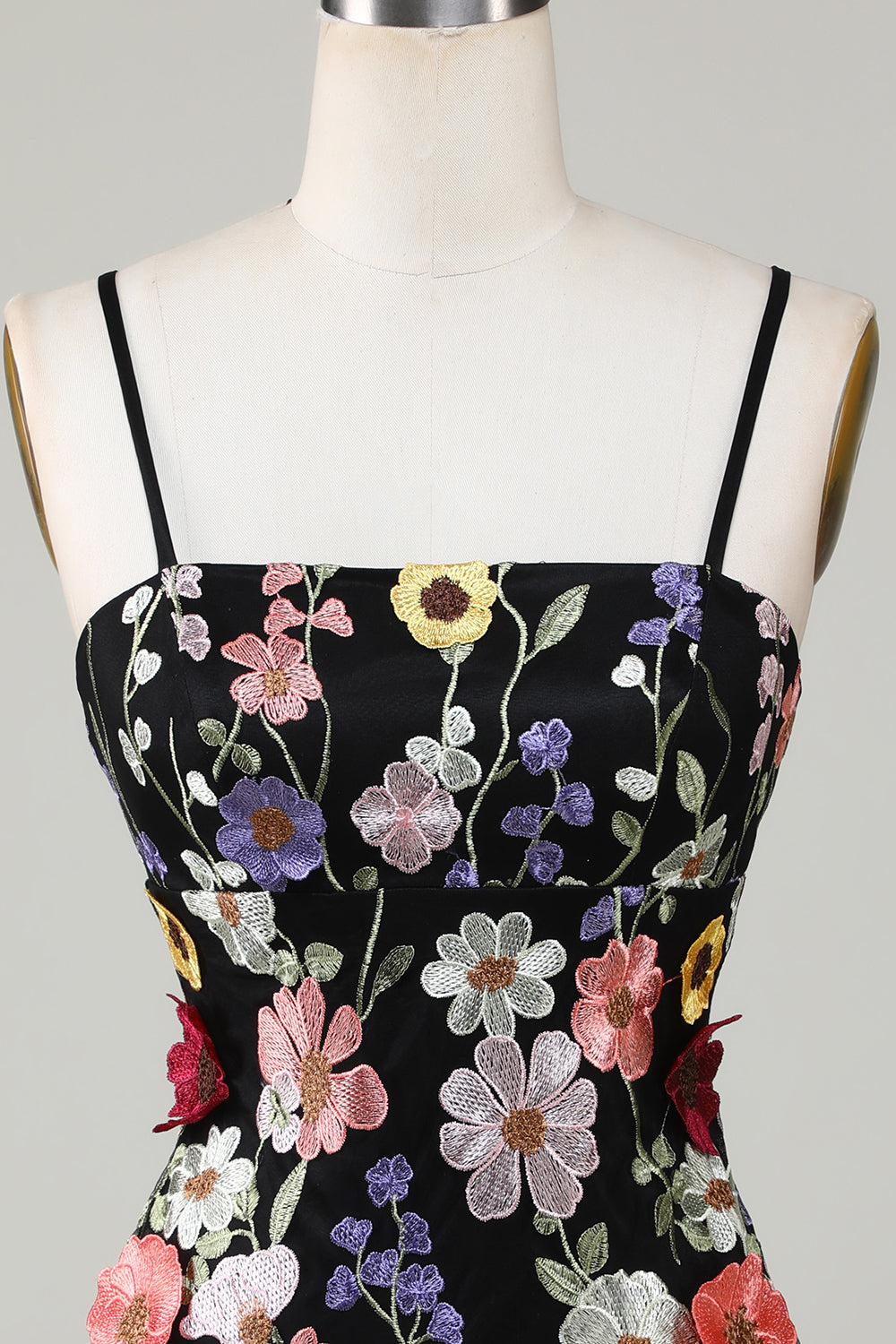 Robe de graduation fourreau blush à fines bretelles et fleurs 3D