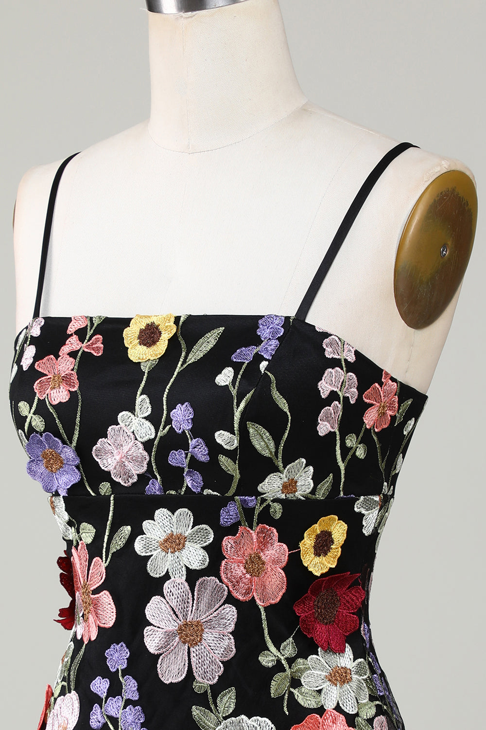 Robe de graduation fourreau blush à fines bretelles et fleurs 3D