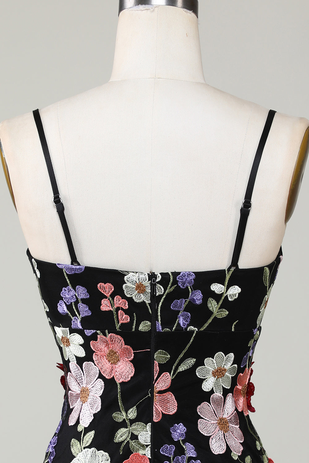 Robe de graduation fourreau blush à fines bretelles et fleurs 3D