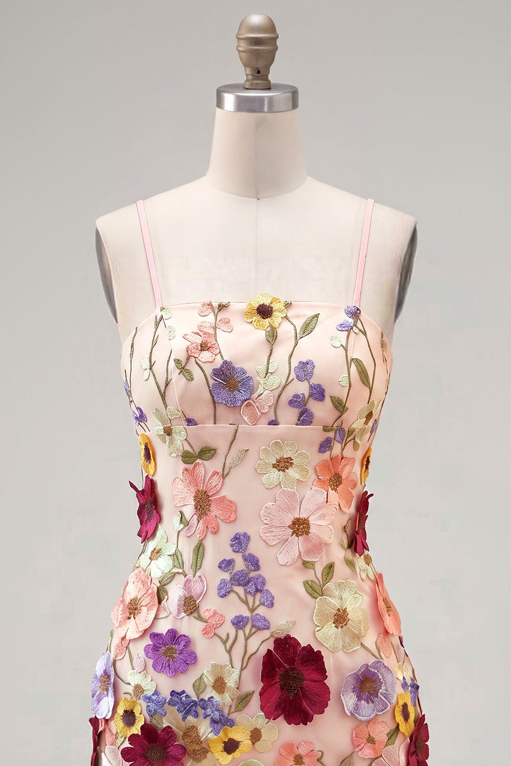 Black Spaghetti Straps Sheath Graduation Dress with 3D Flowers