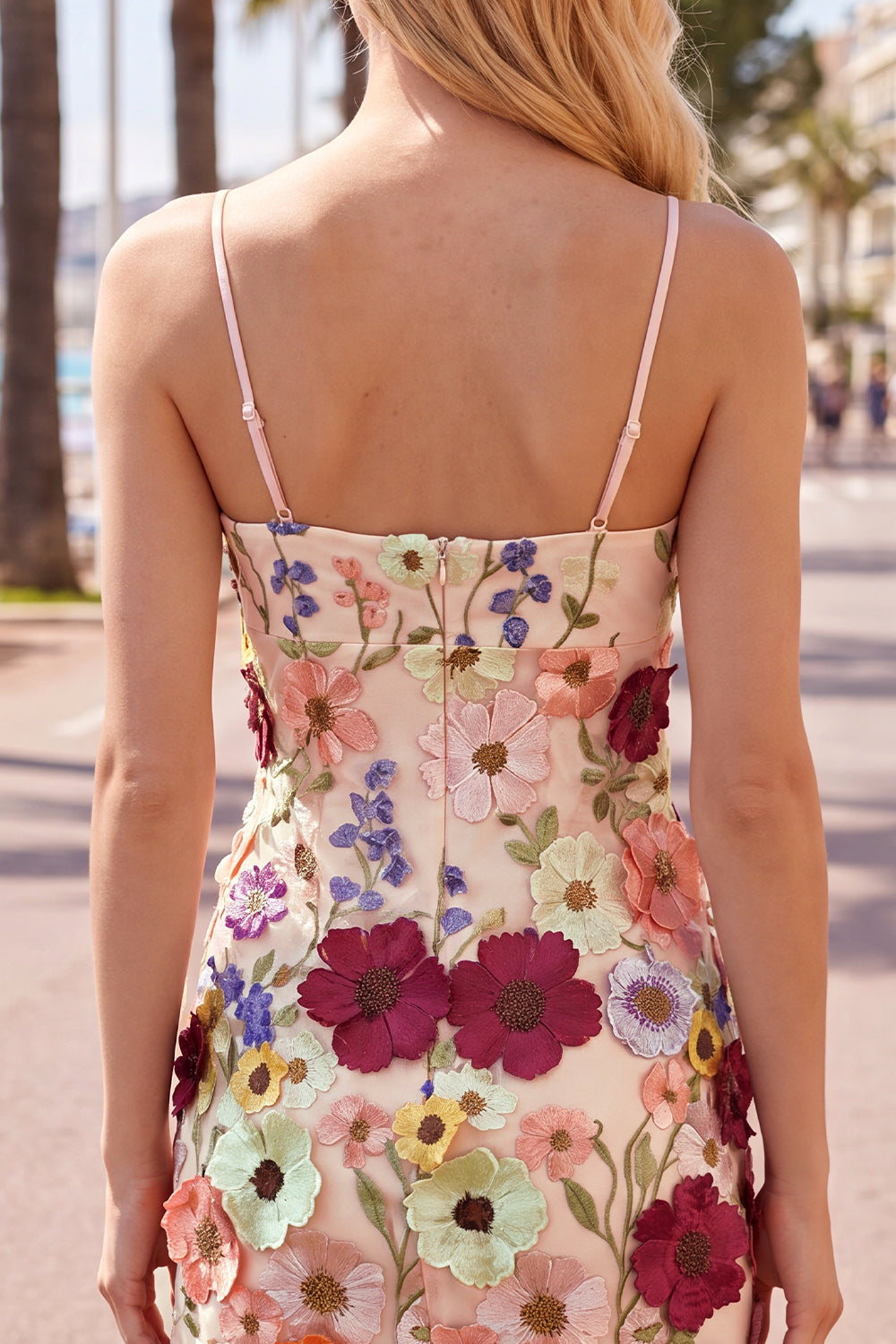 Black Spaghetti Straps Sheath Graduation Dress with 3D Flowers