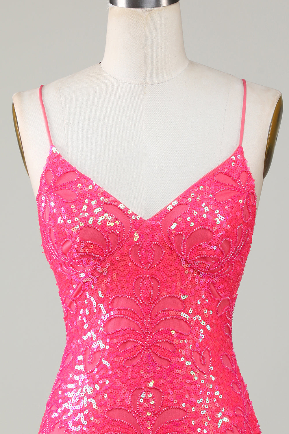 Robe courte moulante de bal de fin d'année, ornée de perles, couleur fuchsia scintillante
