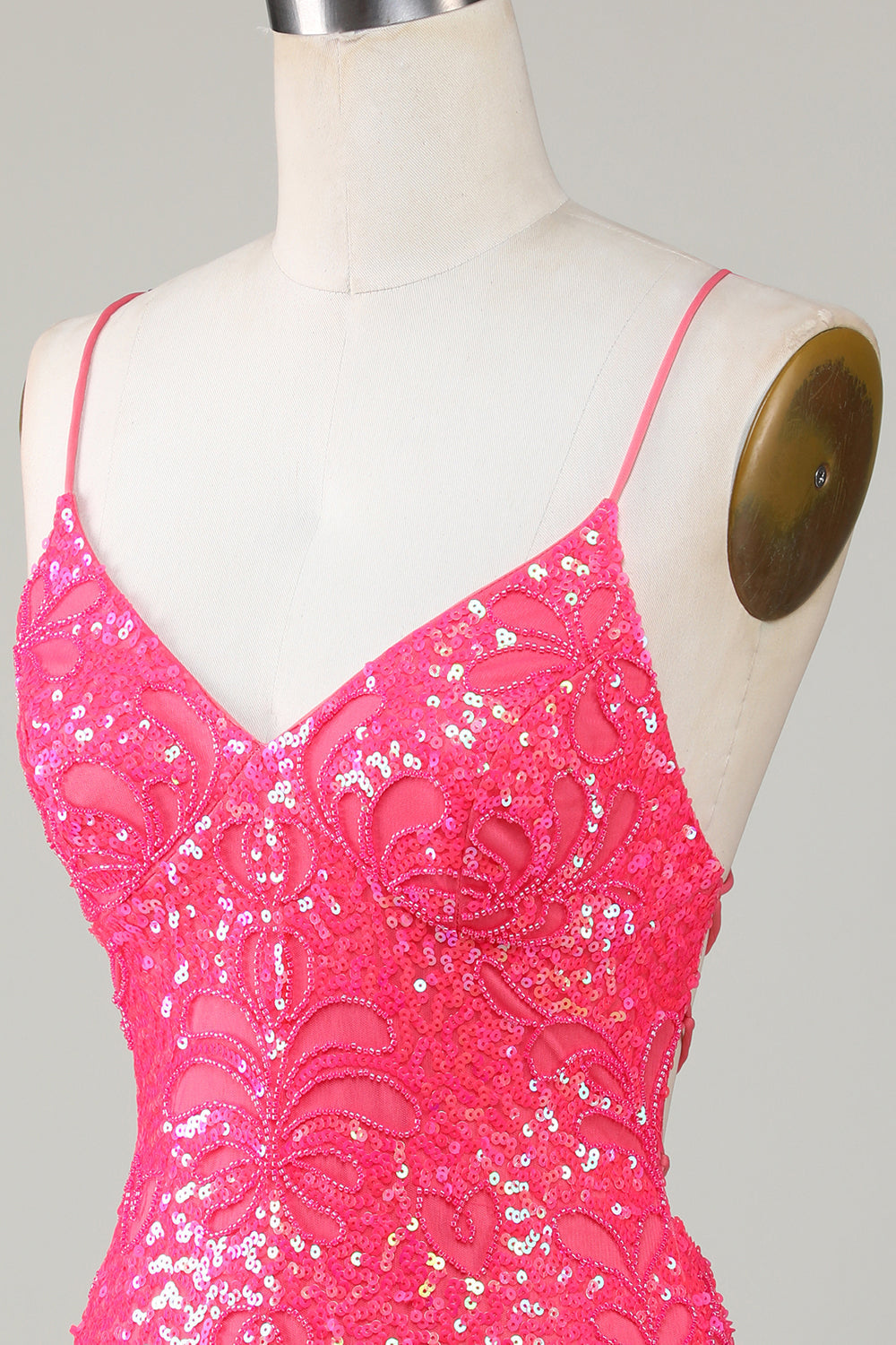 Robe courte moulante de bal de fin d'année, ornée de perles, couleur fuchsia scintillante